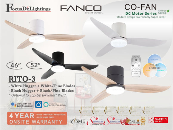 FANCO RITO-3 DC CEILING FAN W/LED LIGHTKIT *GREAT FOR LOW CEILING