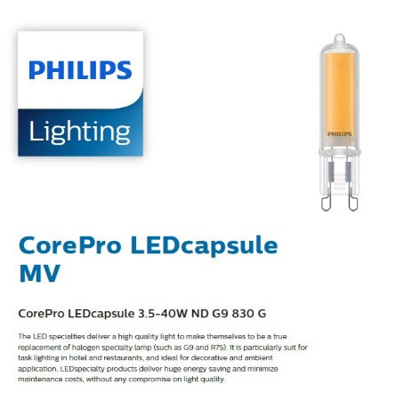 PHILIPS COREPRO 2W/3.5W LED G9 CAPSULE BULB -2700K/3000K