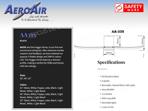 AEROAIR AA335 BLACK/WHITE -HUGGER VERSION 35"/46"52" (GREAT FOR LOW CEILING)