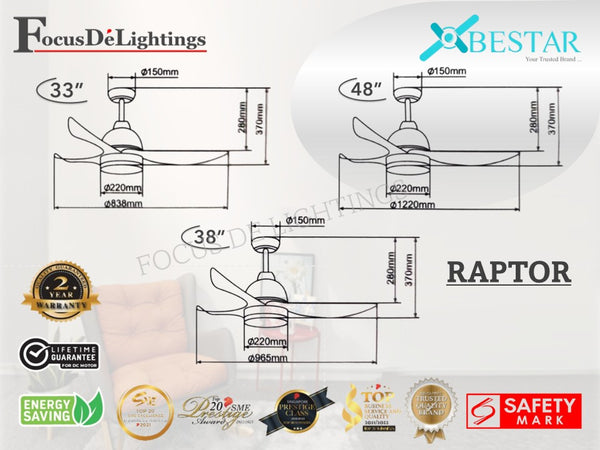 BESTAR DC-CEILING FAN RAPTOR 33"/38"/48"