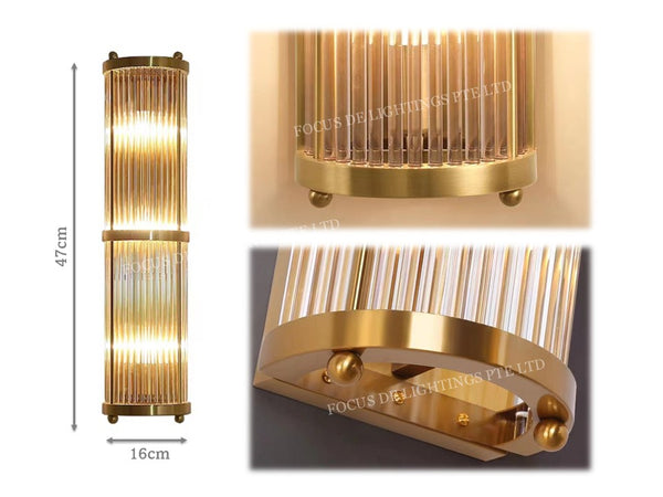 CLASSIC GOLD CRYSTAL TALL WALL LAMP