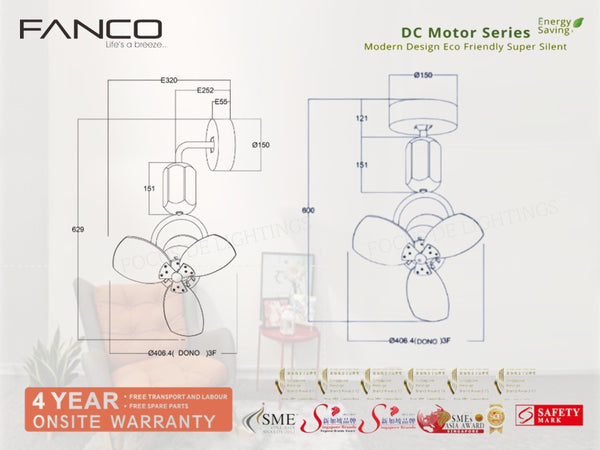 FANCO CORNER FAN -DONO 16" (REVERSIBLE BLADES)