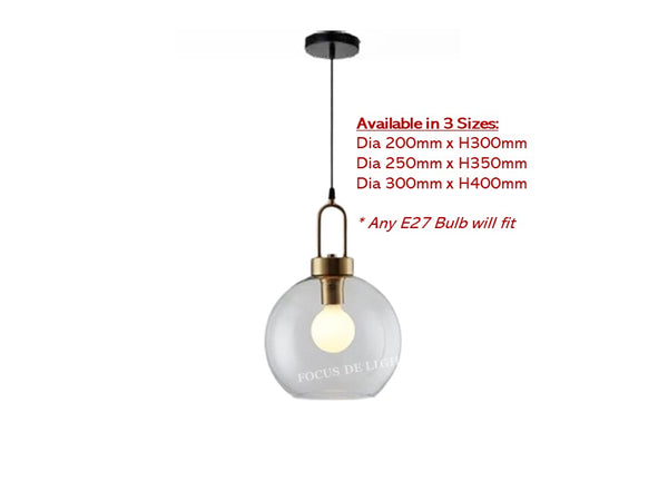 ANTIQUE BRASS GLOBE CLEAR GLASS PENDANT LAMP 6250 (DIA 200MM OR 250MM OR 300MM)