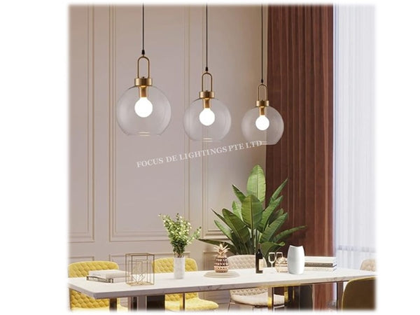 ANTIQUE BRASS GLOBE CLEAR GLASS PENDANT LAMP 6250 (DIA 200MM OR 250MM OR 300MM)