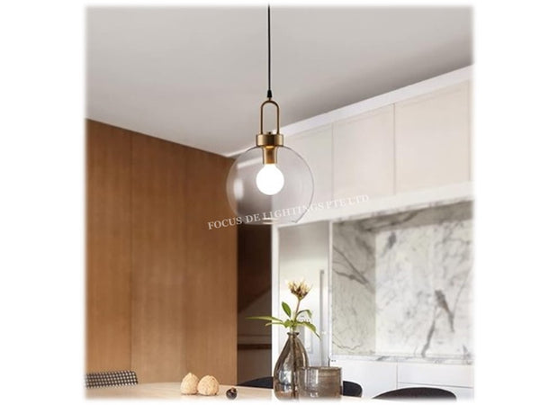 ANTIQUE BRASS GLOBE CLEAR GLASS PENDANT LAMP 6250 (DIA 200MM OR 250MM OR 300MM)