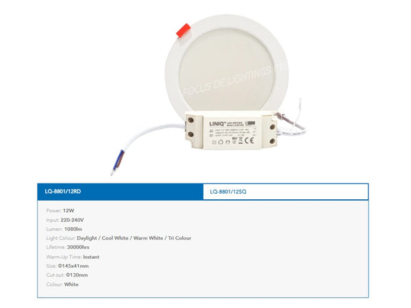 LINIQ 8801 Detachable Recessed Led Downlight 12w -Round