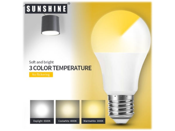 SUNSHINE CLASSIC E27 LED 8W BULB -TRI-COLOURS (WARM-COOL-DAY-IN-ONE)