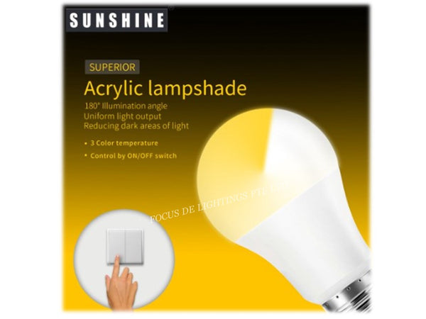 SUNSHINE CLASSIC E27 LED 8W BULB -TRI-COLOURS (WARM-COOL-DAY-IN-ONE)