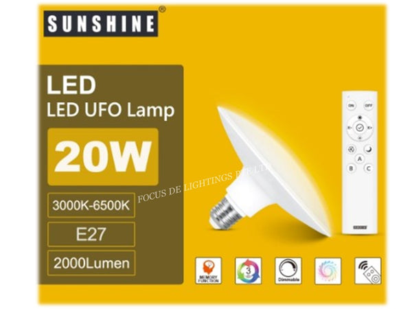 SUNSHINE E27 LED 20W UFO BULB + REMOTE CONTROL (WARM-COOL-DAY W/DIMMING)