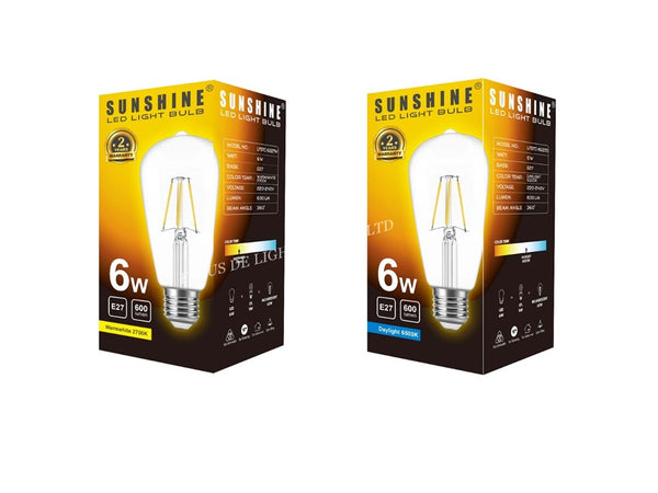 SUNSHINE FILAMENT E27 LED ST64 -6W (WARM OR DAY)