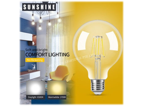 Sunshine Led SUNSHINE FILAMENT E27 LED GLOBE -6W (WARM OR DAY) - FOCUS DE LIGHTINGS ...