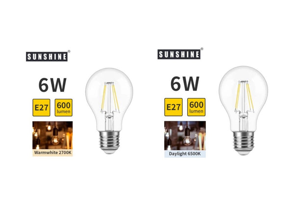 SUNSHINE FILAMENT E27 LED CLASSIC -6W (WARM OR DAY)
