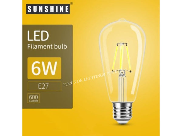 SUNSHINE FILAMENT E27 LED ST64 -6W (WARM OR DAY)