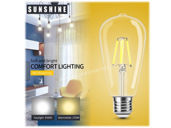 SUNSHINE FILAMENT E27 LED ST64 -6W (WARM OR DAY)