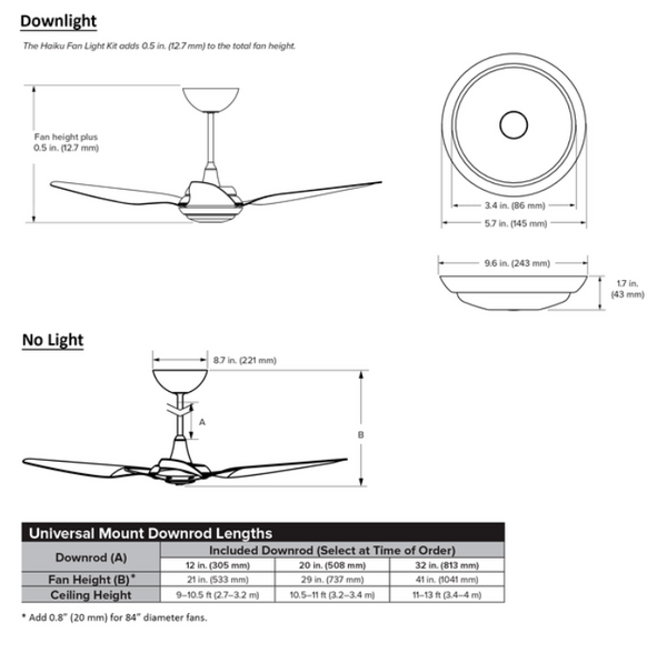 *GEN4* HAIKU H SERIES -COCOA BLACK 52"/60" (UNIVERSAL MOUNTED)