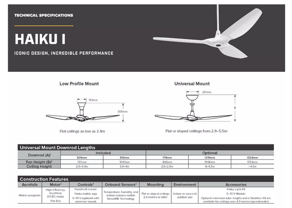 HAIKU I SERIES -WHITE 52"/60" (LOW PROFILE)