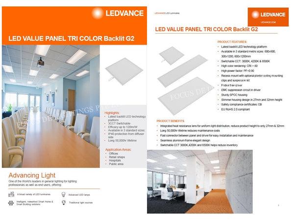 LEDVANCE COMMERCIAL OFFICE LED PANEL BACKLIT (choose your own colour temp)