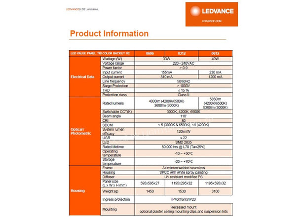 LEDVANCE COMMERCIAL OFFICE LED PANEL BACKLIT (choose your own colour temp)