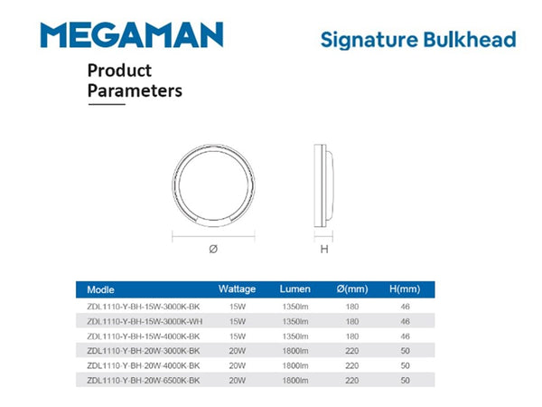 MEGAMAN OUTDOOR IP65 WALL LAMP 1110 Y -15W SUPER BRIGHT LED