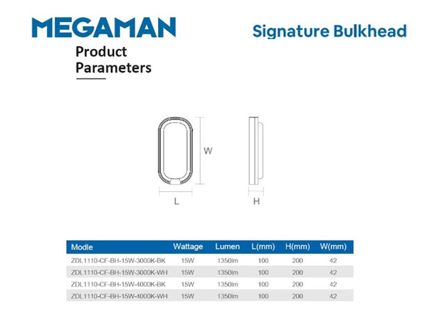 MEGAMAN OUTDOOR IP65 WALL LAMP 1110 CF -15W SUPER BRIGHT LED