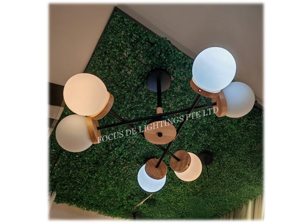 NORDIC WOODEN+BLACK PENDANT LAMP 6L