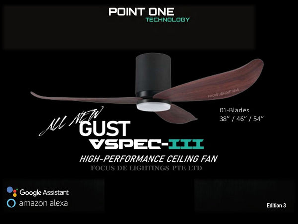 PO ECO FAN DC MOTOR -GUST VSPEC III 38" / 46" / 54" (BLADE 01 -CHERRYWOOD / TIMBER)