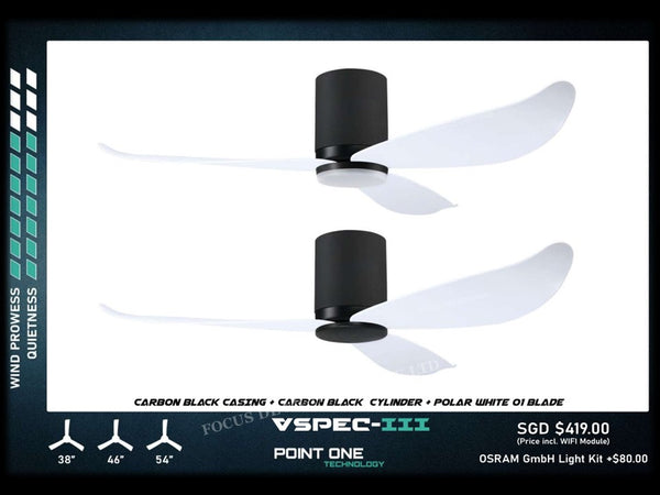 PO ECO FAN DC MOTOR -GUST VSPEC III 38" / 46" / 54" (BLADE 01 -BLACK /WHITE)