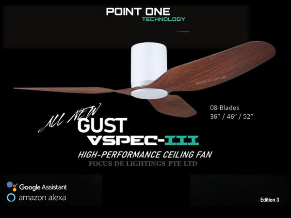 PO ECO FAN DC MOTOR -GUST VSPEC III 36" / 46" / 52" (BLADE 08 -CHERRYWOOD / BLACK / WHITE)
