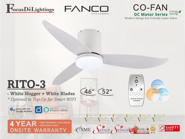 FANCO RITO-3 DC CEILING FAN W/LED LIGHTKIT *GREAT FOR LOW CEILING