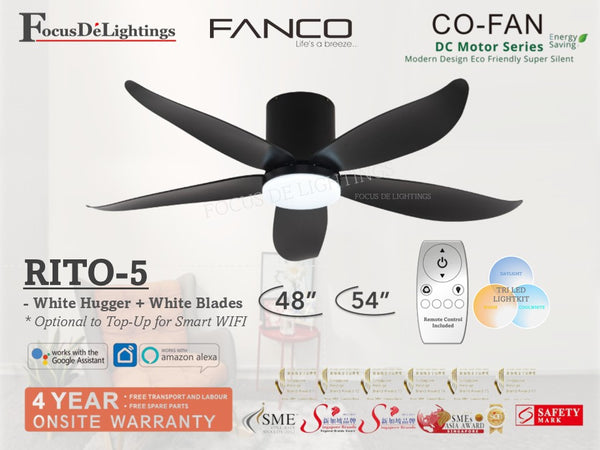 FANCO RITO-5 DC CEILING FAN W/LED LIGHTKIT *GREAT FOR LOW CEILING