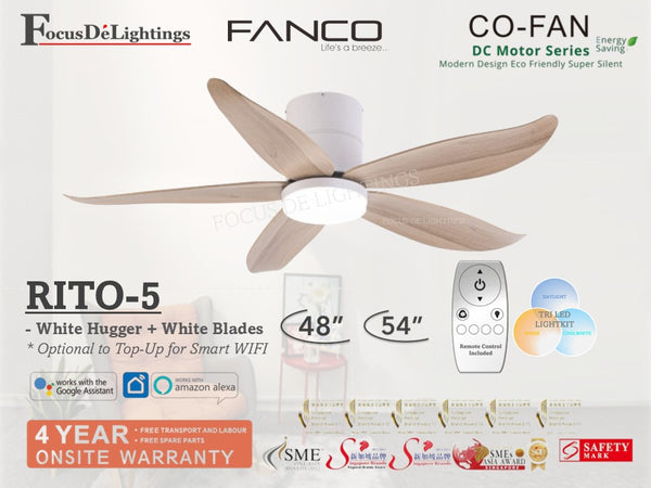 FANCO RITO-5 DC CEILING FAN W/LED LIGHTKIT *GREAT FOR LOW CEILING