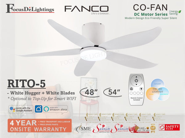 FANCO RITO-5 DC CEILING FAN W/LED LIGHTKIT *GREAT FOR LOW CEILING