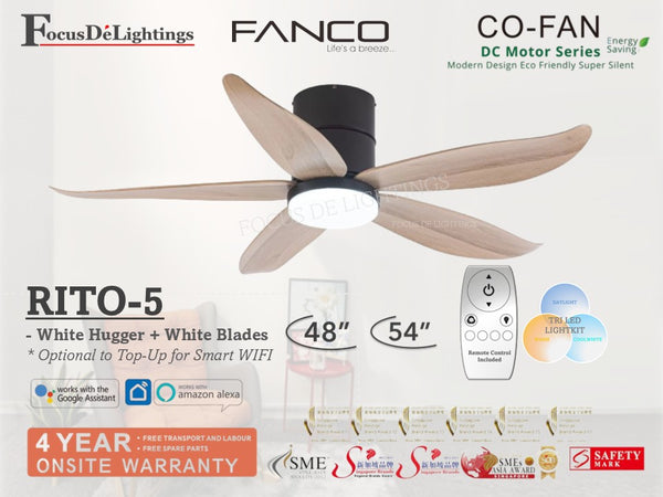 FANCO RITO-5 DC CEILING FAN W/LED LIGHTKIT *GREAT FOR LOW CEILING