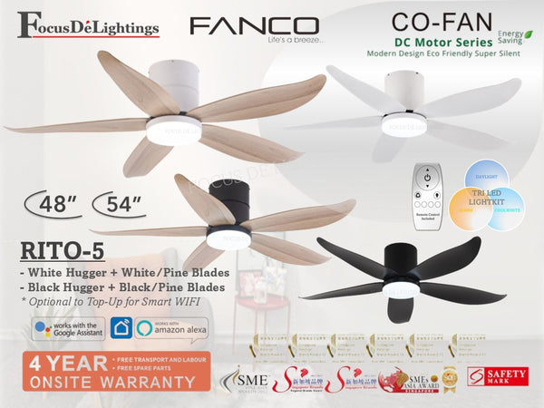 FANCO RITO-5 DC CEILING FAN W/LED LIGHTKIT *GREAT FOR LOW CEILING