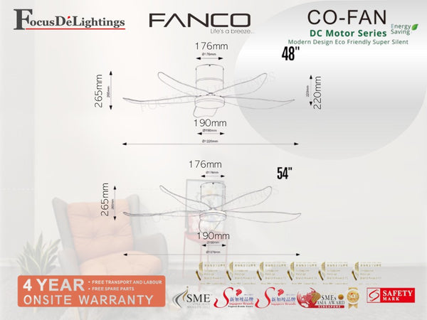 FANCO RITO-5 DC CEILING FAN W/LED LIGHTKIT *GREAT FOR LOW CEILING