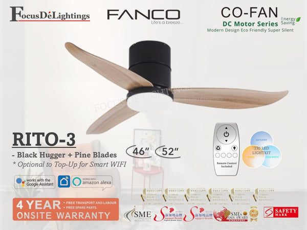 FANCO RITO-3 DC CEILING FAN W/LED LIGHTKIT *GREAT FOR LOW CEILING