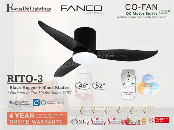 FANCO RITO-3 DC CEILING FAN W/LED LIGHTKIT *GREAT FOR LOW CEILING