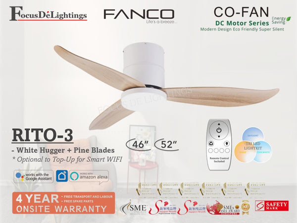 FANCO RITO-3 DC CEILING FAN W/LED LIGHTKIT *GREAT FOR LOW CEILING