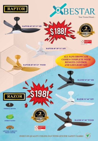 BESTAR DC-CEILING FAN RAPTOR 33"/38"/48"