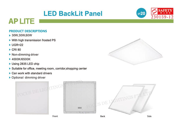 AP-LITE COMMERCIAL OFFICE LED PANEL 30W (295mmx1195mm) TUV CERT