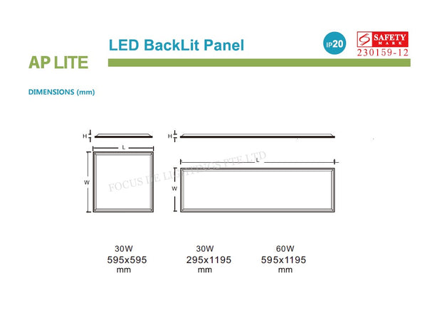 AP-LITE COMMERCIAL OFFICE LED PANEL 30W (295mmx1195mm) TUV CERT