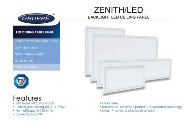 ZENITH COMMERCIAL OFFICE LED PANEL *TUV CERT* (CCT -CHOOSE YOUR OWN COLOUR TEMP)