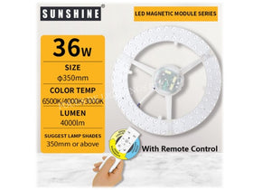 SUNSHINE LED MAGNETIC PANEL 36W -TRI-COLOURS (WARM-COOL-DAY-IN-ONE) + REMOTE CONTROL