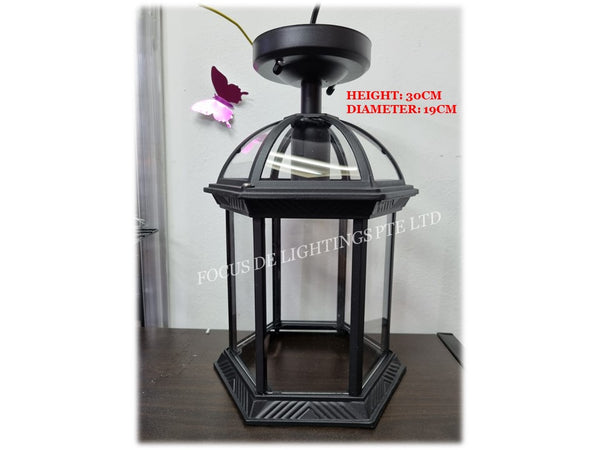 BALCONY CEILING MOUNTED LAMP 8331 E27 CLEAR GLASS BLACK