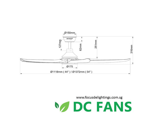 ACORN VELOCE DC 160  44" / 54'' Ceiling Fan NL (No Light)