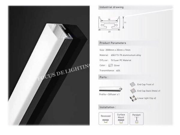 ALUMINIUM PROFILE 623 FOR LED STRIP -WIDER WIDTH / TRIMLESS EFFECT