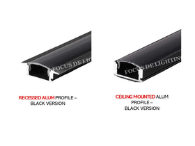 BLACK -RECESSED / SURFACE MOUNTED - ALUMINIUM PROFILE FOR LED STRIP FIXTURE (DEPTH 7MM)