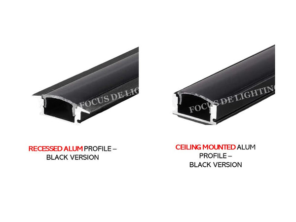 BLACK -RECESSED / SURFACE MOUNTED - ALUMINIUM PROFILE FOR LED STRIP FIXTURE (DEPTH 7MM)