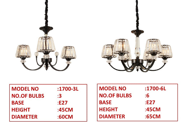 CLASSIC CRYSTAL BLACK CHANDELIER 1007 -3L OR 6L