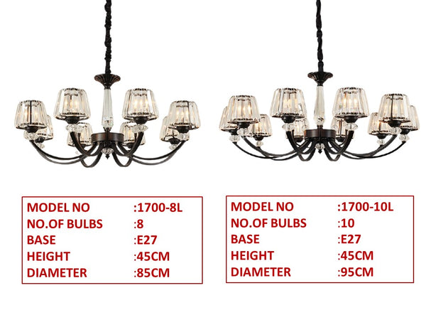 CLASSIC CRYSTAL BLACK CHANDELIER 1007 -8L OR 10L